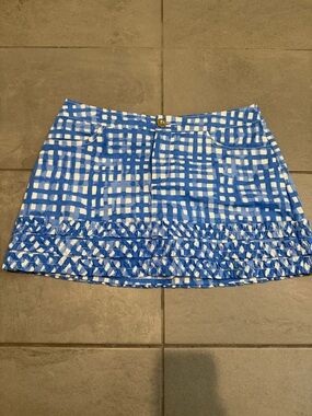 Lilly Pulitzer Blue and White Check Ruffle Mini Skort